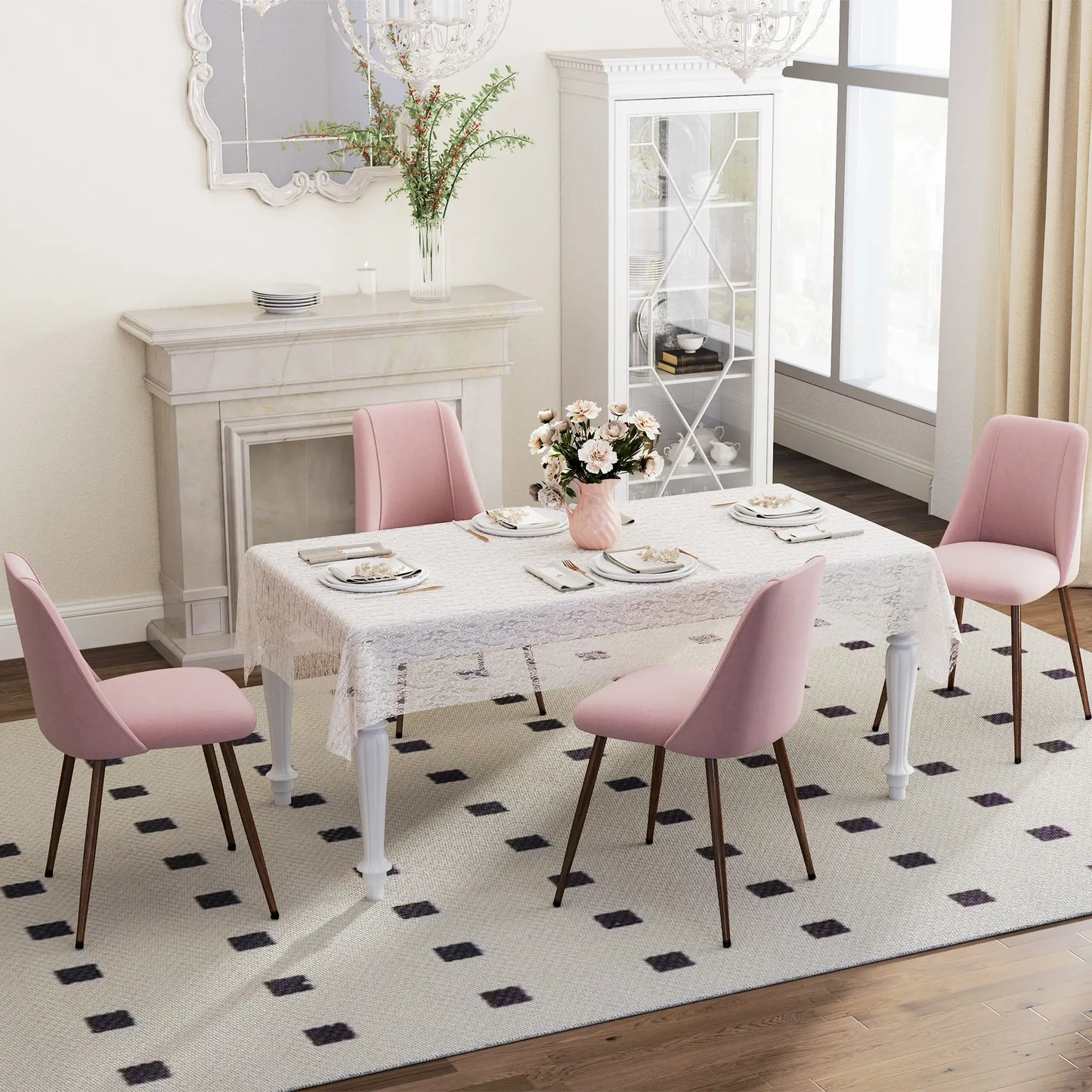 Upholstered Dining Chairs Set of 4, Velvet Accent Chair, Wood Leg, Pink Dining Chairs at Gallery Canada