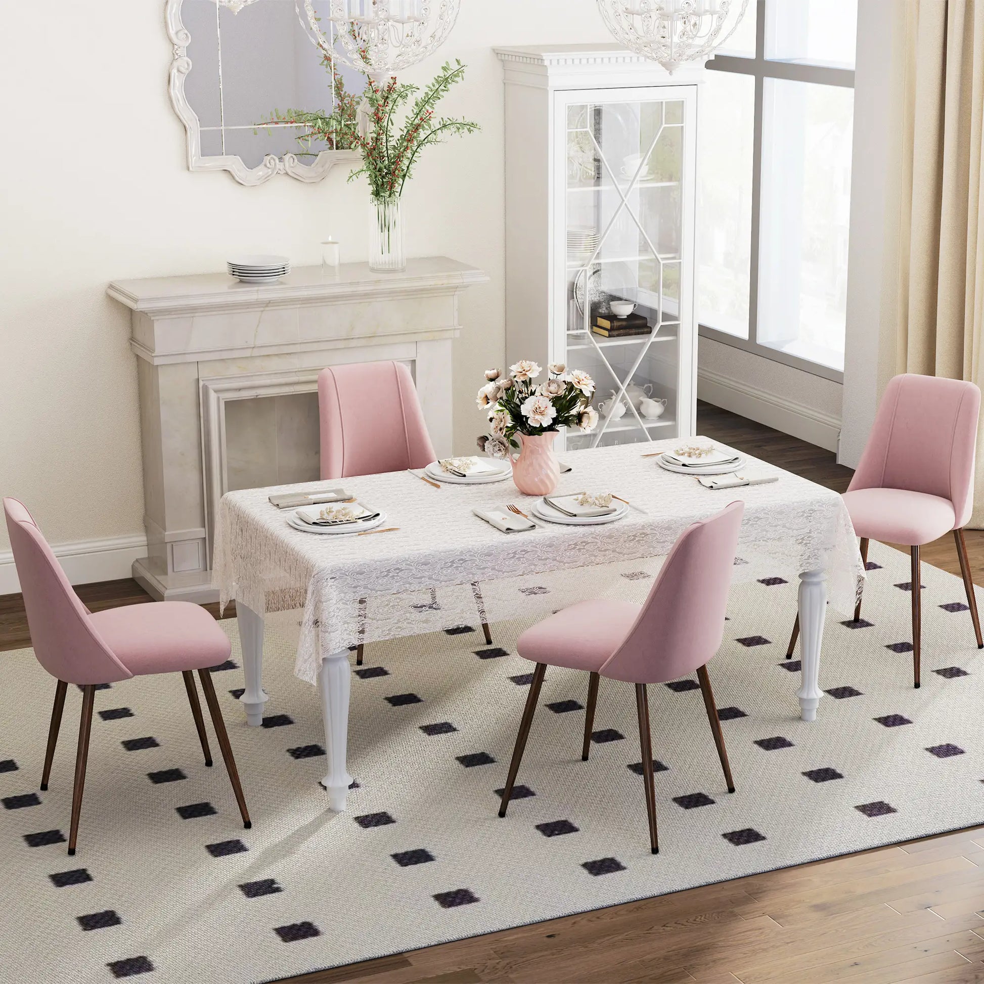 Upholstered Dining Chairs Set of 4, Velvet Accent Chair, Wood Leg, Pink Dining Chairs at Gallery Canada