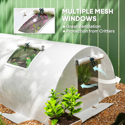Portable Mini Greenhouse, 7' x 3' x 2', Steel Frame With 5 Mesh Windows, White