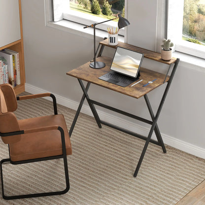 32" Foldable Computer Desk, Monitor Shelf, Rustic Brown Writing Desks at Gallery Canada