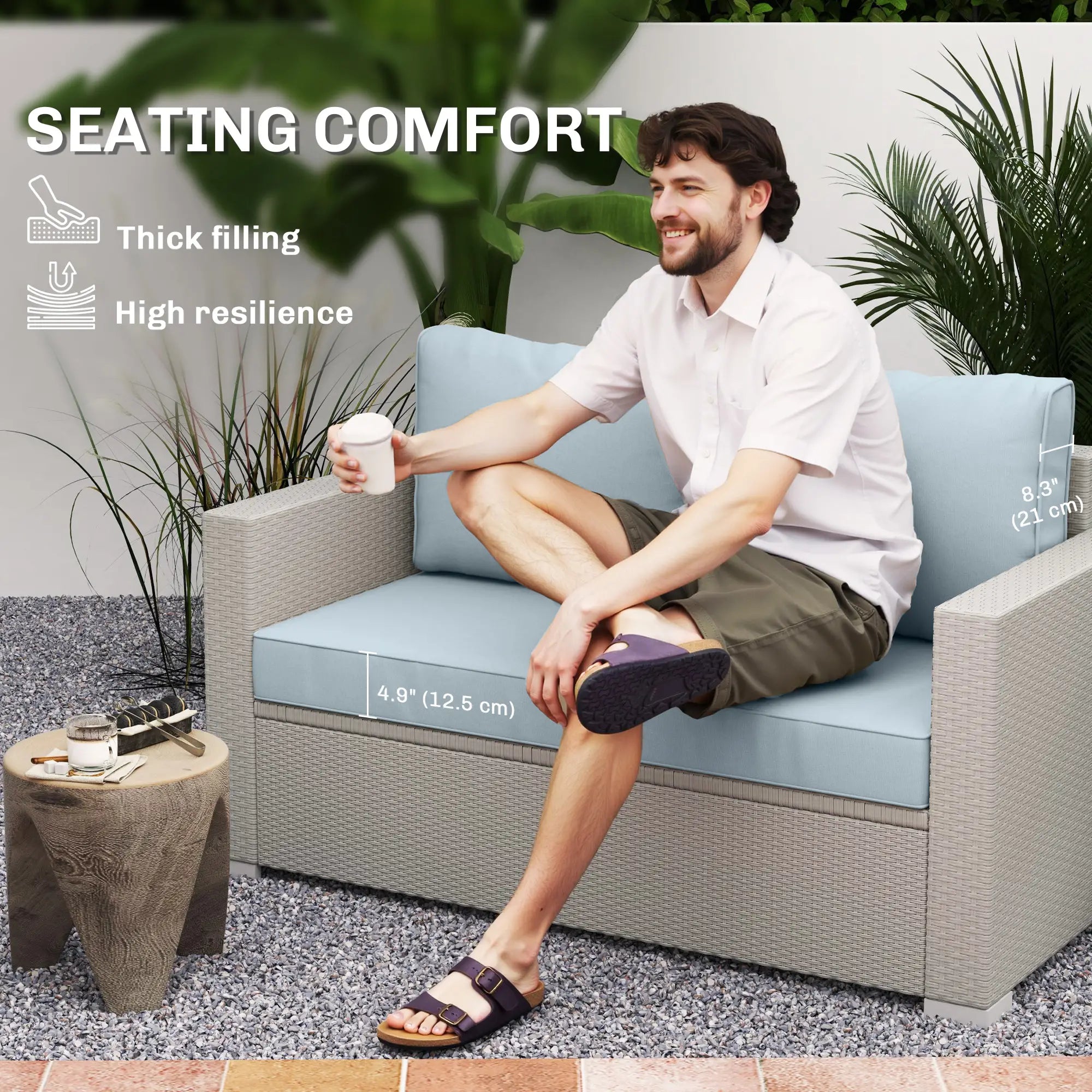 Outdoor Seat Cushions With Backrest, Loveseat Double Sofa, Light Blue Patio Chair Cushions at Gallery Canada