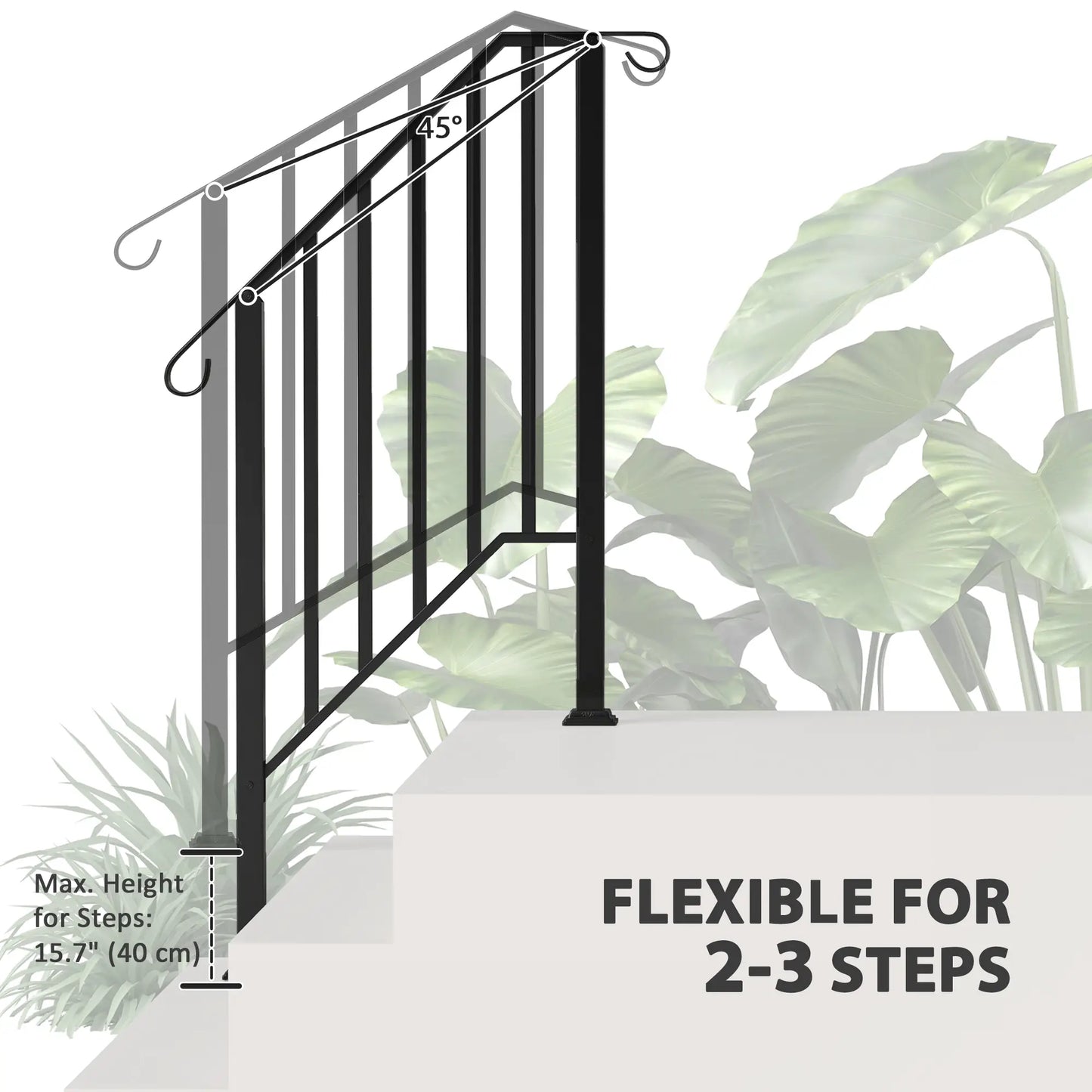 2-3 Step Handrails, Metal Outdoor Stair Railing, Black Garden Decor at Gallery Canada