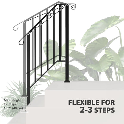 2-3 Step Handrails, Metal Outdoor Stair Railing, Black Garden Decor at Gallery Canada