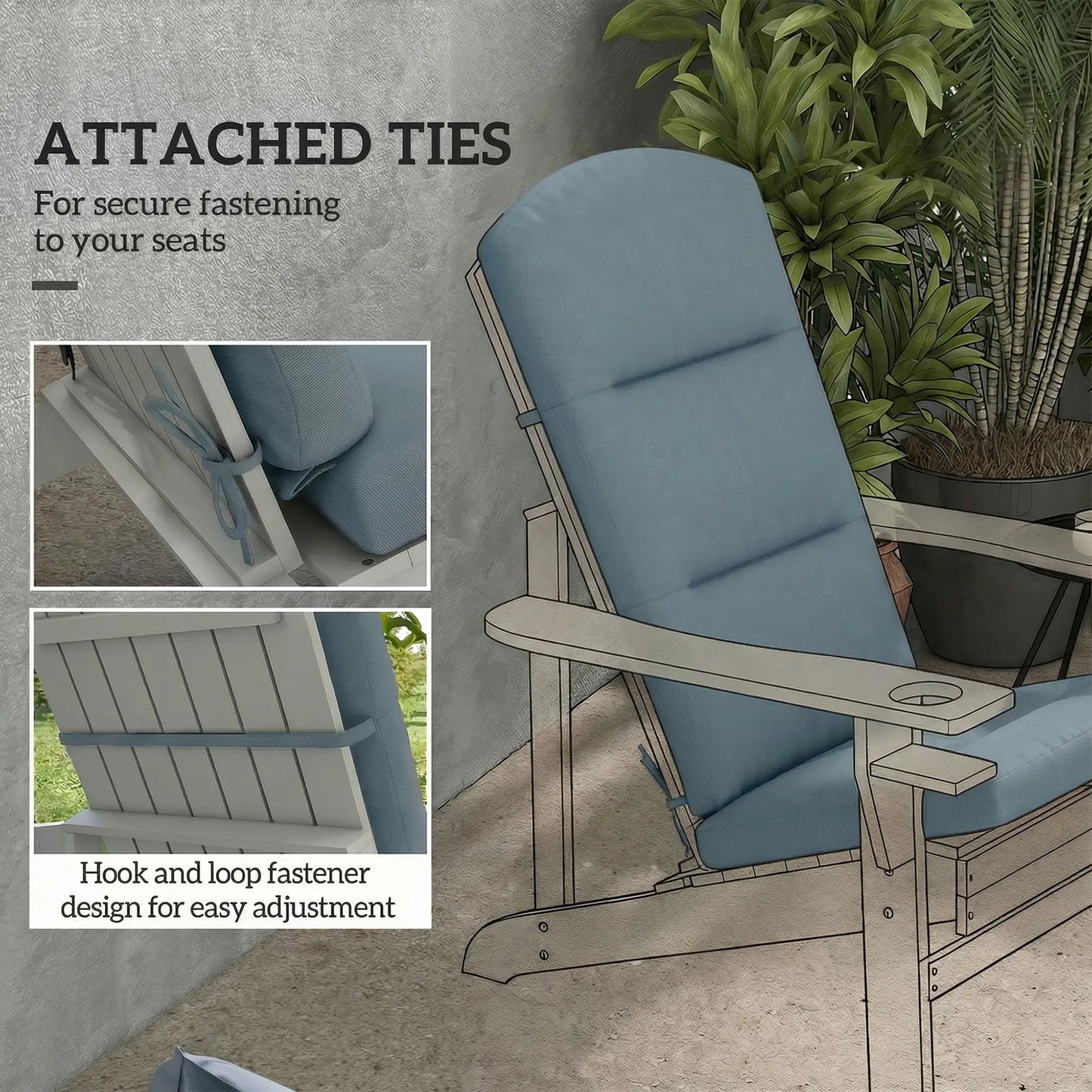 Adirondack Chair Replacement Cushion, With Back And Ties, Dark Grey Patio Chair Cushions at Gallery Canada