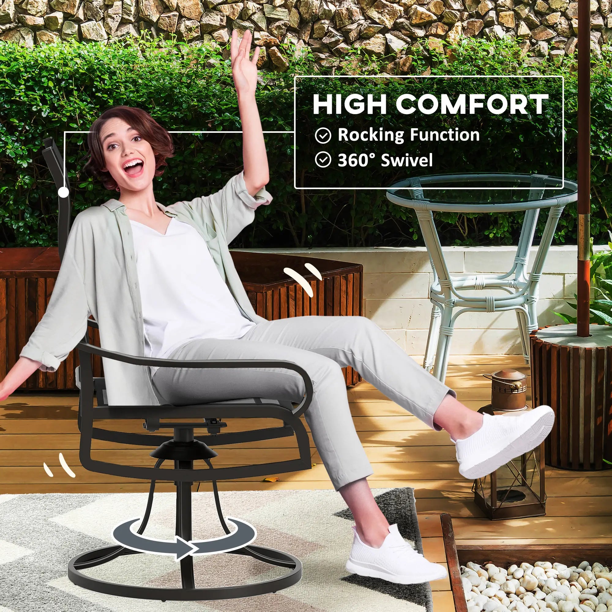 2-Piece Swivel Patio Dining Chairs, 360° Swivel Rocking, Black Patio Chairs at Gallery Canada