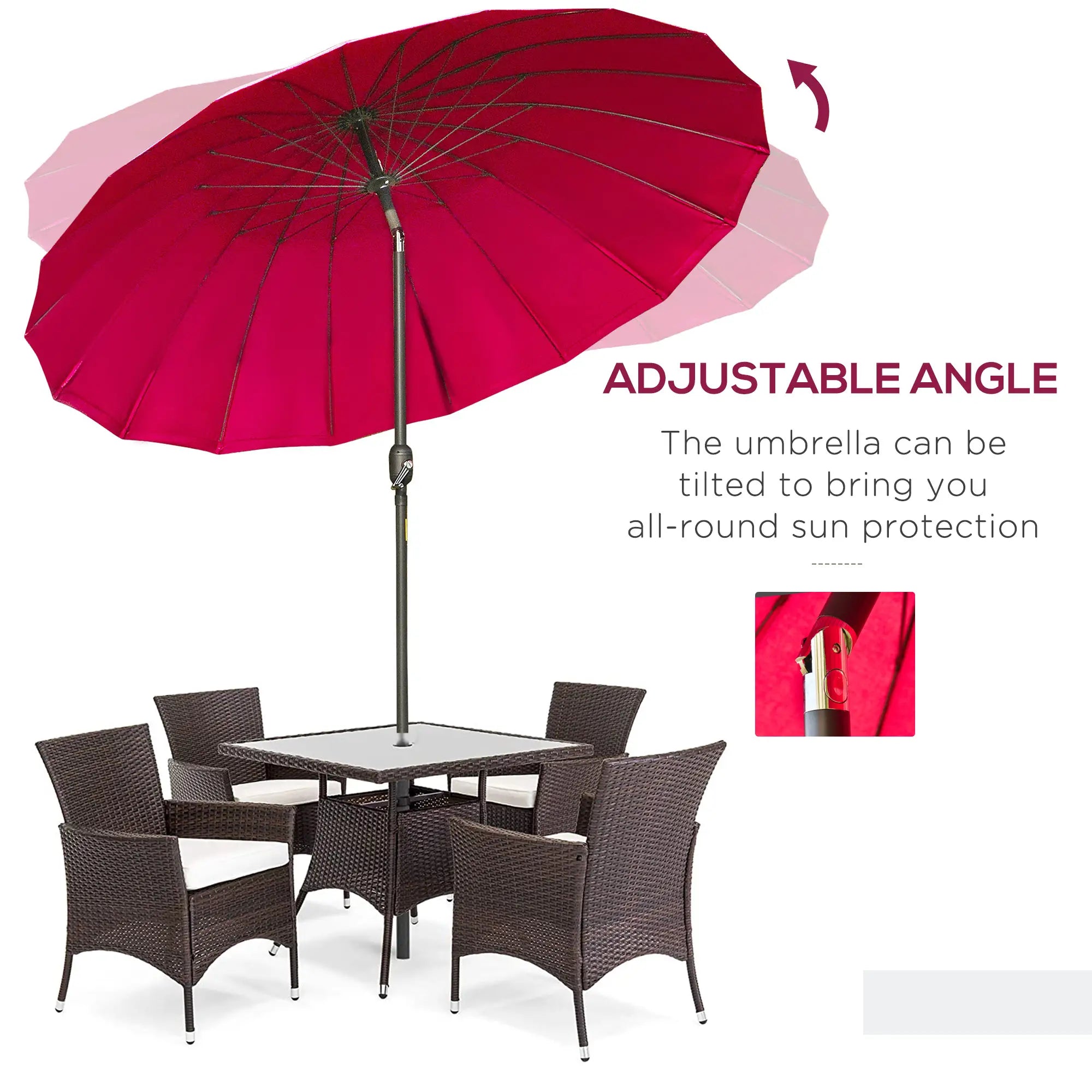 8ft Garden Parasol, Crank & Tilt, Adjustable Sun Shade, Wine Red Patio Umbrellas at Gallery Canada