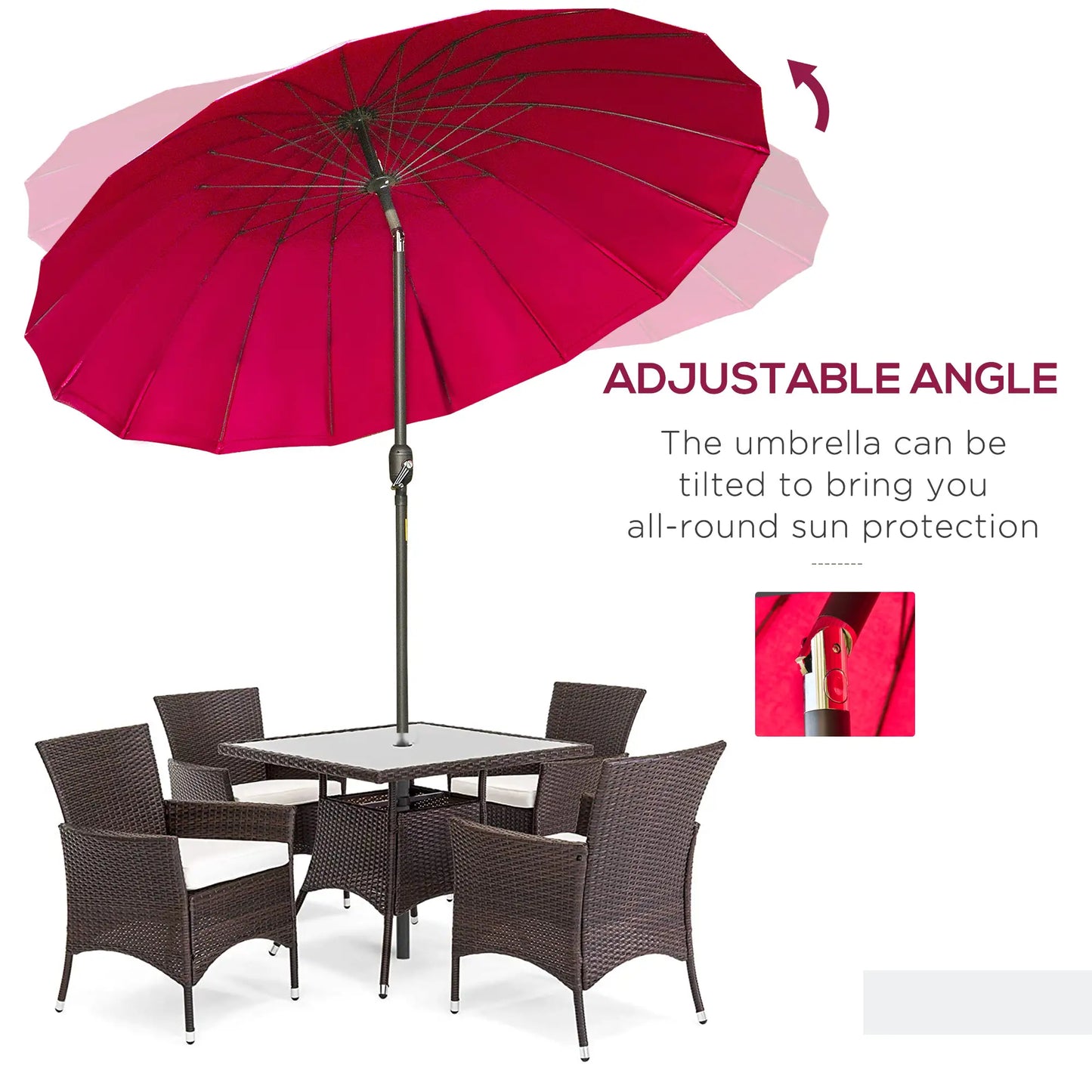 8ft Garden Parasol, Crank & Tilt, Adjustable Sun Shade, Wine Red Patio Umbrellas at Gallery Canada