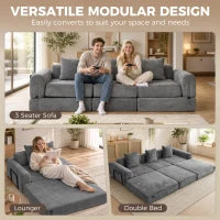 96.5" Folding Sofa Bed, Convertible 3 Seater Modular Couch, Grey