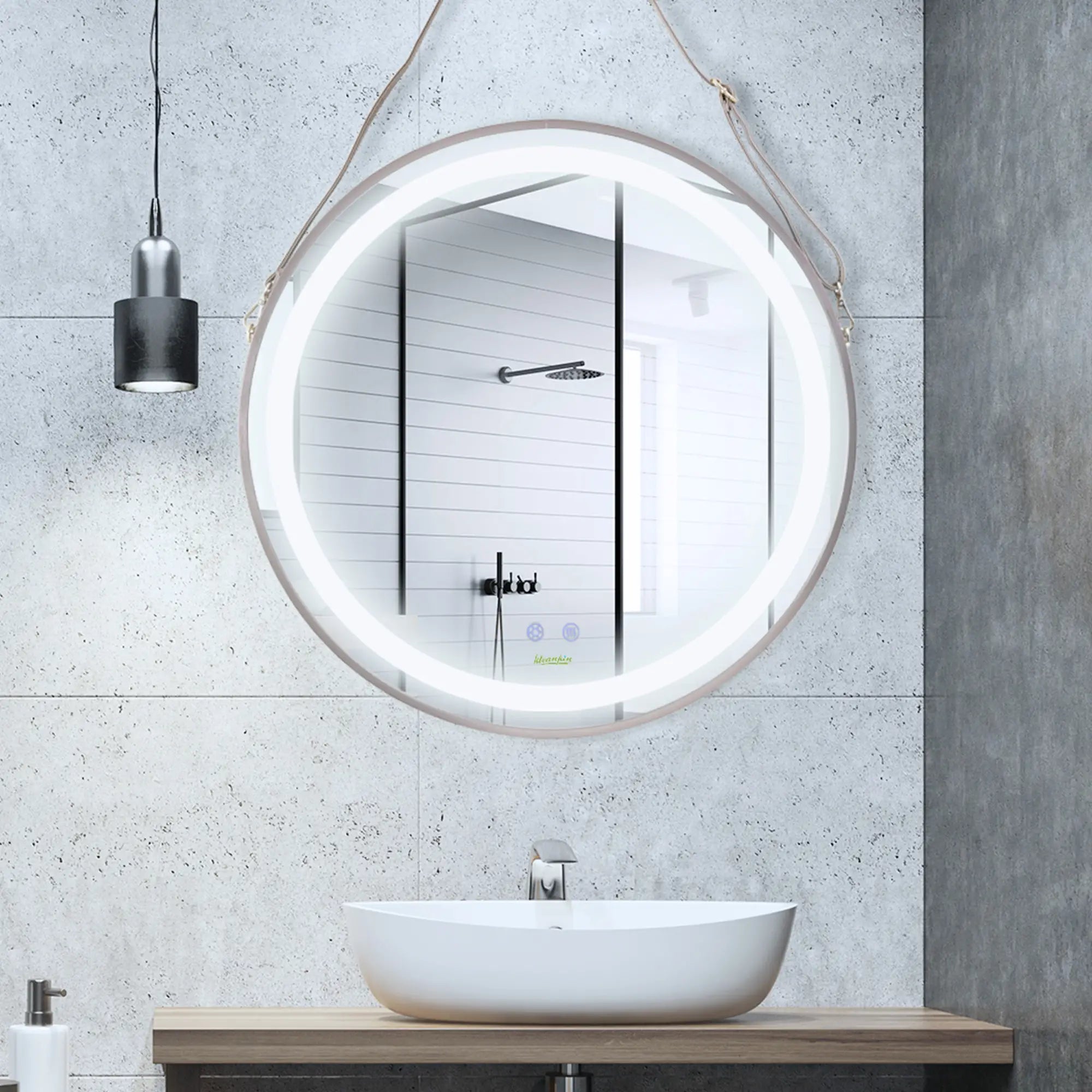 24'' Round LED Bathroom Mirror, Dimmable Anti Fog, 3 Color Temps, Rose Gold Wall Mirrors at Gallery Canada