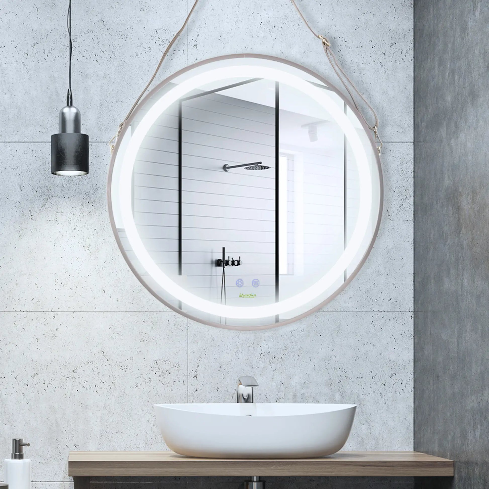 24'' Round LED Bathroom Mirror, Dimmable Anti Fog, 3 Color Temps, Rose Gold Wall Mirrors at Gallery Canada
