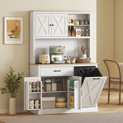 69 Inch Pantry Cabinet with Charging Station, Microwave Stand, Tilt Out Trash Can, White Kitchen Pantry Cabinets at Gallery Canada