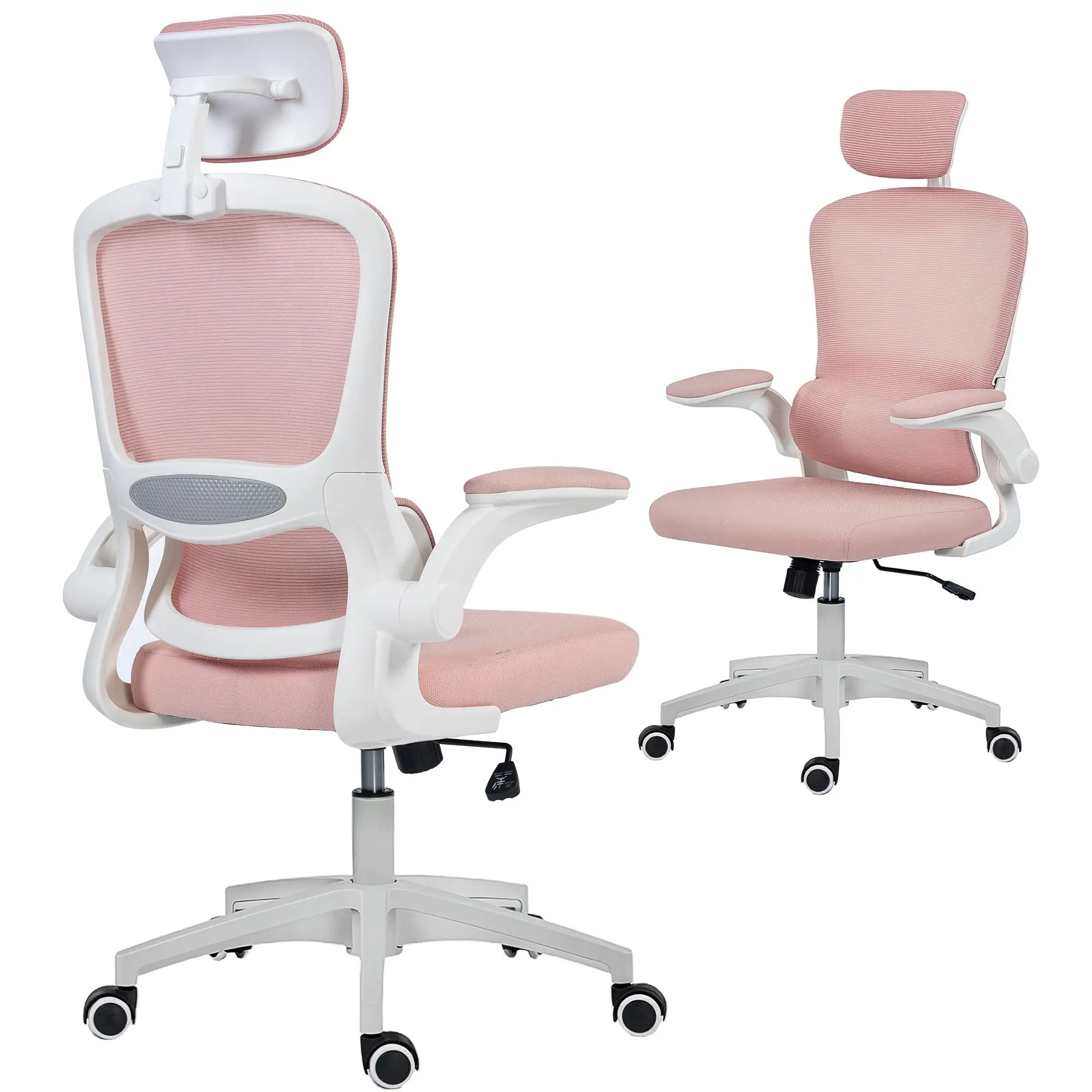 Ergonomic Mesh Office Chair, High Back, Rotatable Headrest, Flip-Up Armrests, Lumbar Support, Pink Task Chairs at Gallery Canada