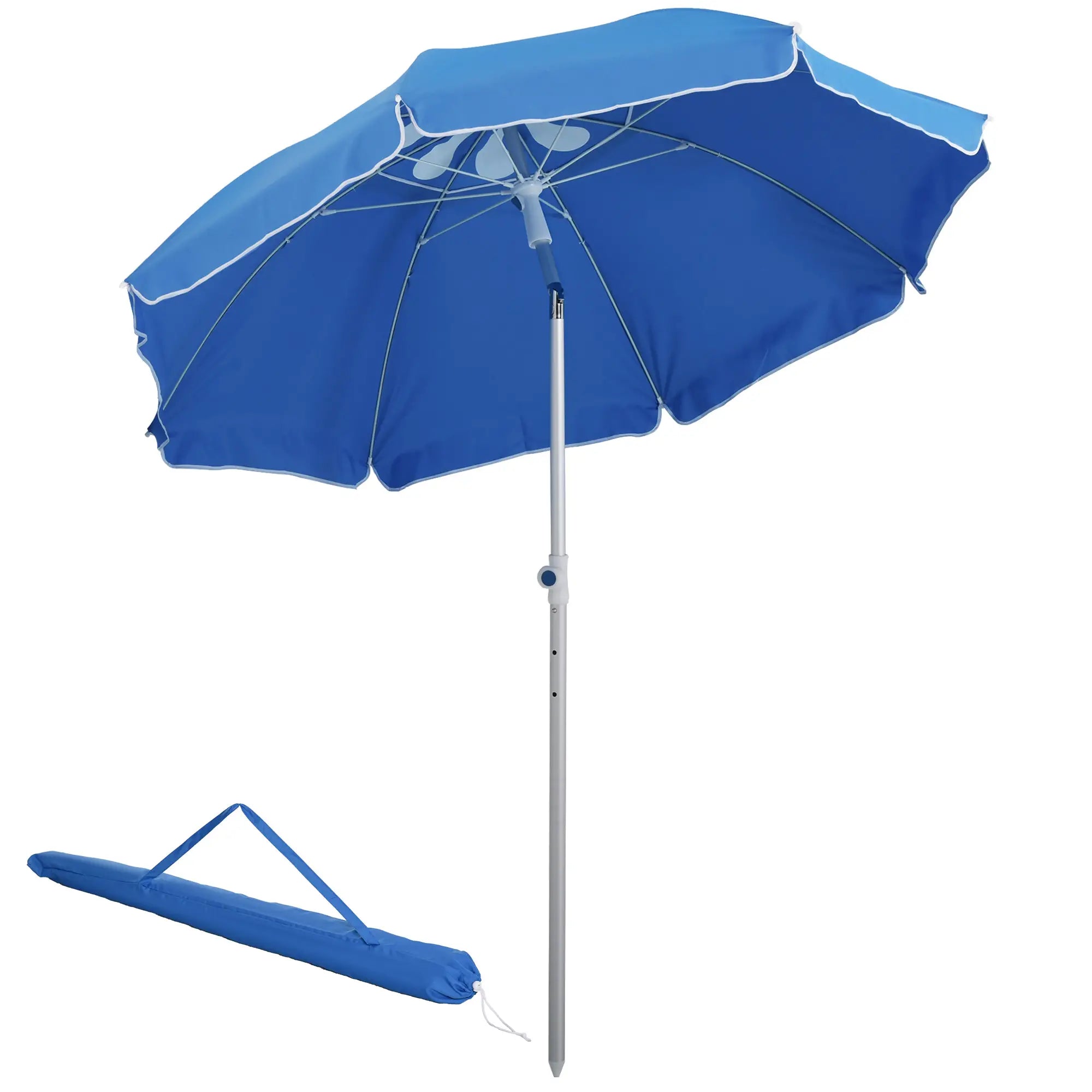 6.4ft Beach Umbrella, Aluminum Pole, Adjustable Tilt, Carry Bag, Blue Beach Umbrellas Blue at Gallery Canada