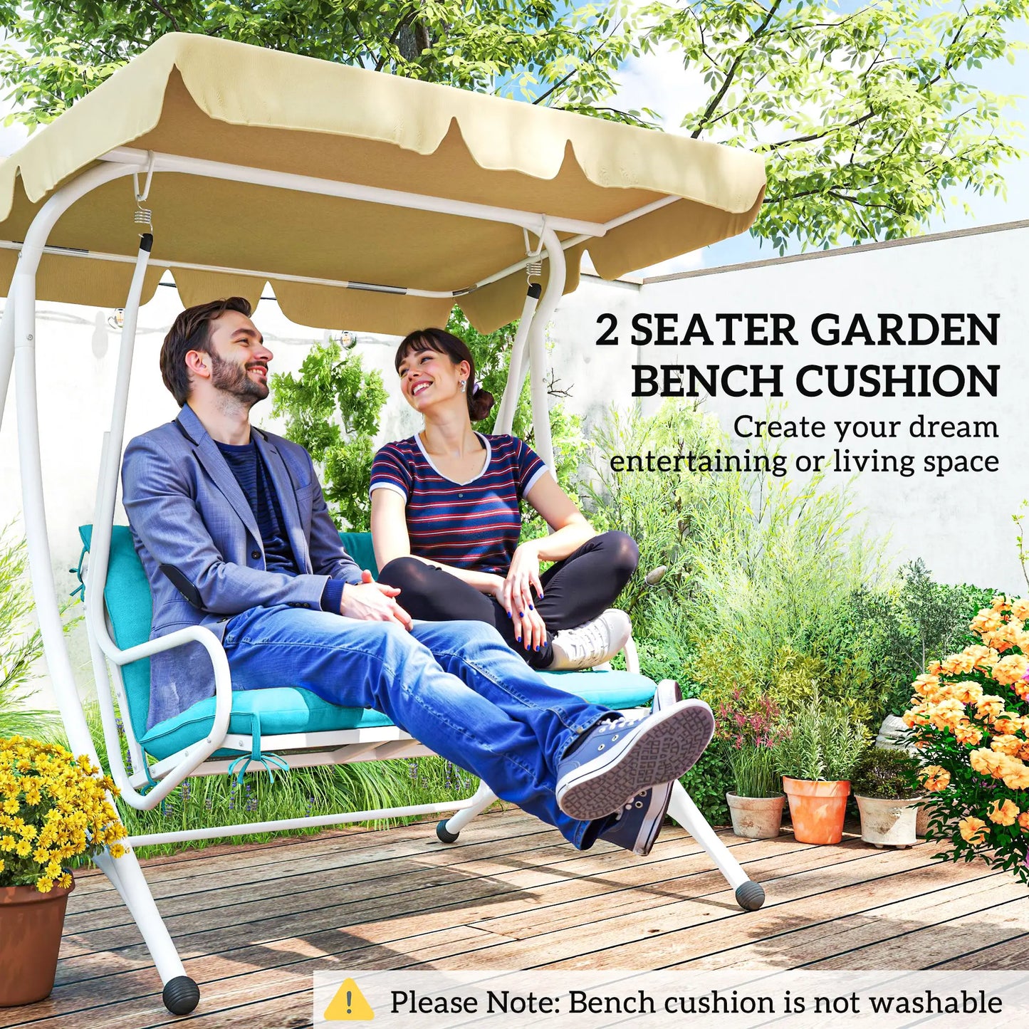 Garden Bench Cushion with Backrest, 2 Seater Thick Pad, Turquoise Patio Chair Cushions at Gallery Canada