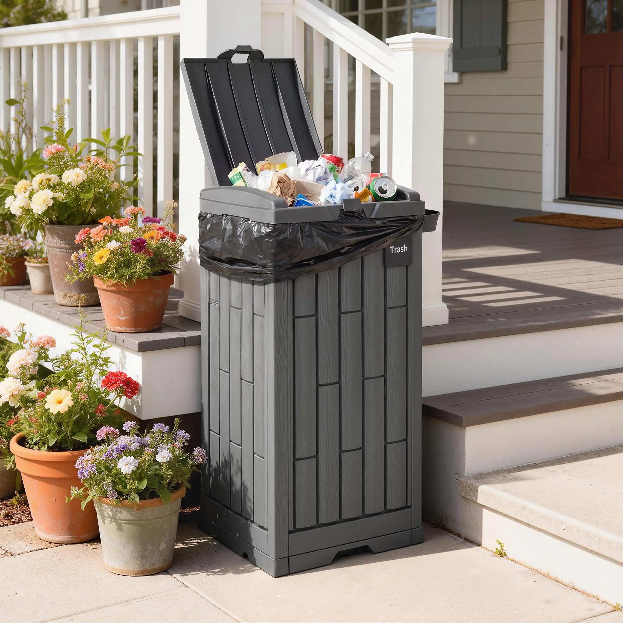 29 Gallon Outdoor Garbage Bin, Dual Lid, Ashtray Drip Tray, Grey Garden Accessories at Gallery Canada