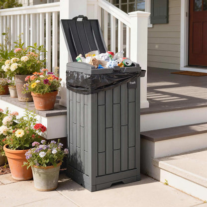 29 Gallon Outdoor Garbage Bin, Dual Lid, Ashtray Drip Tray, Grey Garden Accessories at Gallery Canada