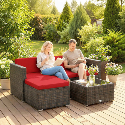 3-Piece Patio Furniture Set, Outdoor PE Rattan Wicker Sofa, Glass Top Table Patio Furniture Sets at Gallery Canada