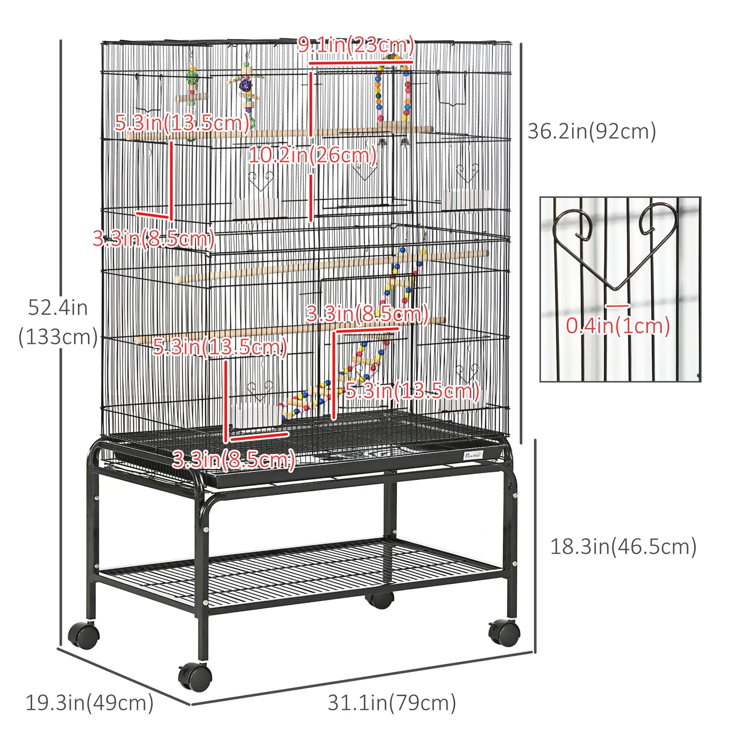 52" Bird Cage With Rolling Stand, Toys, For Budgies Canaries, Black Bird Cages at Gallery Canada