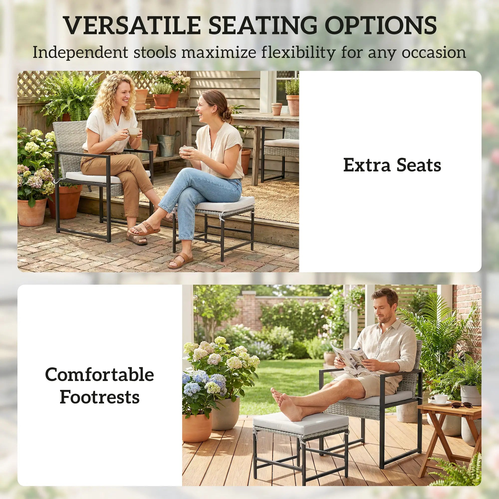 Wicker Patio Dining Set, 6 Armchairs, 4 Stools, Light Grey Outdoor Dining Sets at Gallery Canada