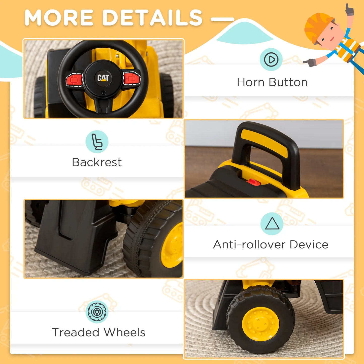 Kids Excavator Ride On Toy, Manual Shovel, Horn, Storage, 18-36 Months, Yellow Toy Excavators at Gallery Canada