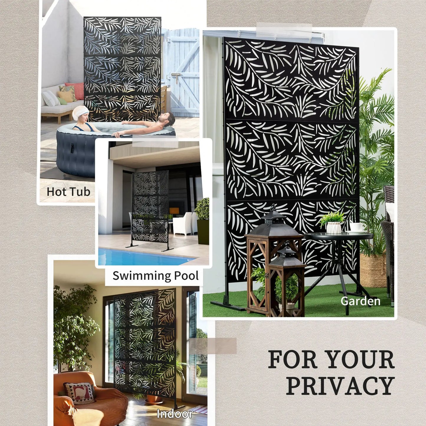 Metal Outdoor Privacy Screen, Willow Branch Style, Freestanding Panel for Garden Deck Pool Side Awnings at Gallery Canada