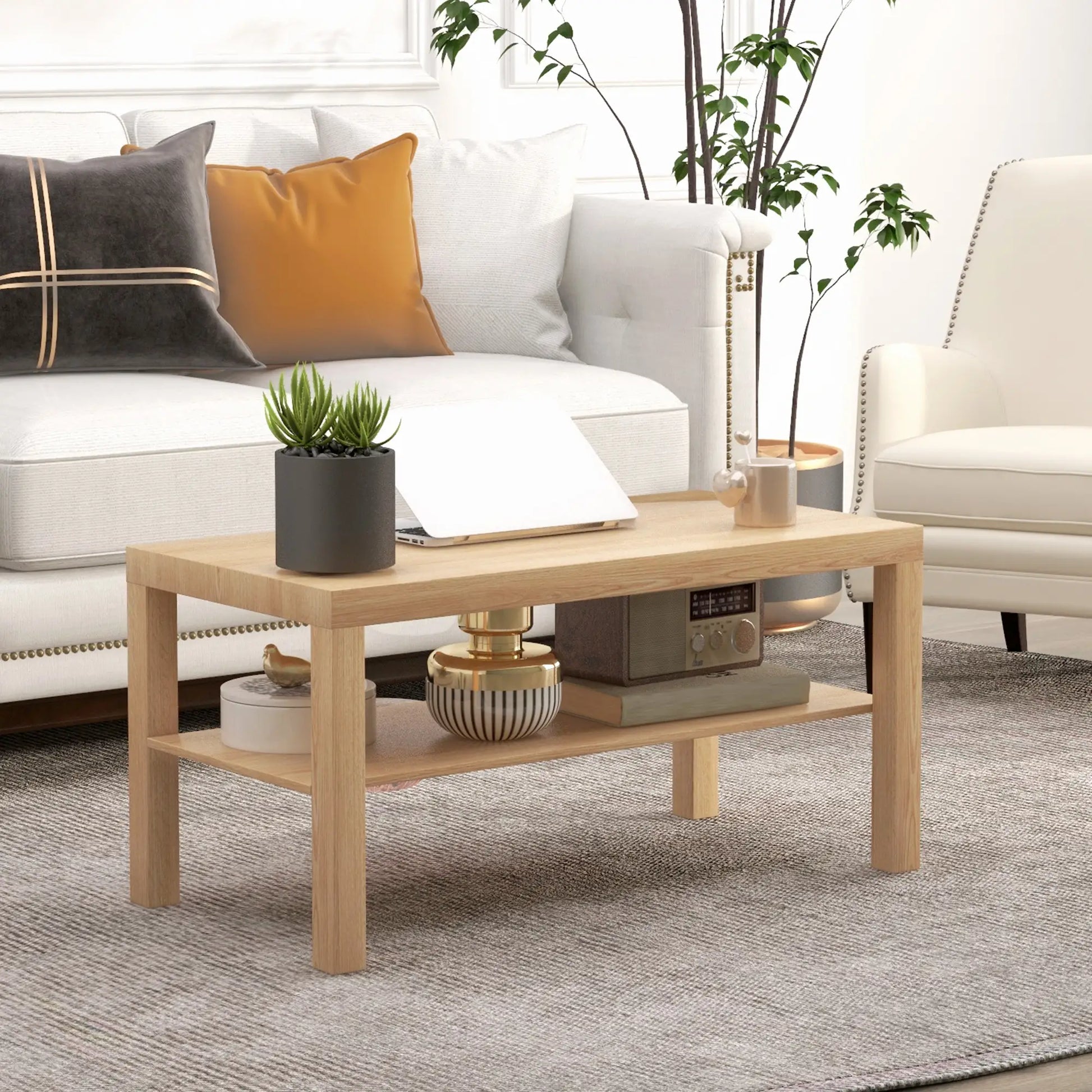 2 Tier Coffee Table with Storage, Rectangular, Nature Wood, Wood Coffee Tables at Gallery Canada