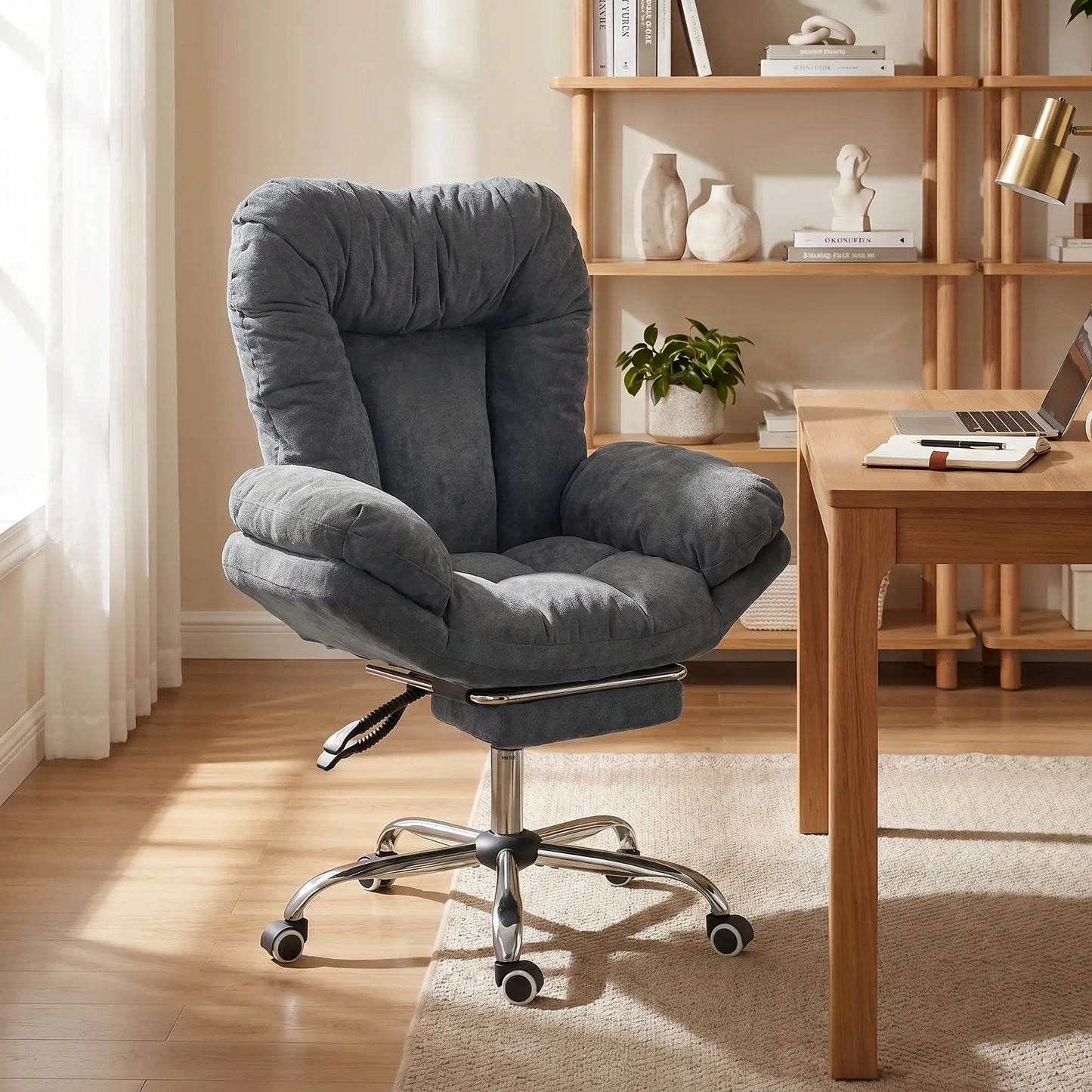 Criss Cross Chair With Wheels, Waterfall Armrests, Dark Grey, Dark Grey