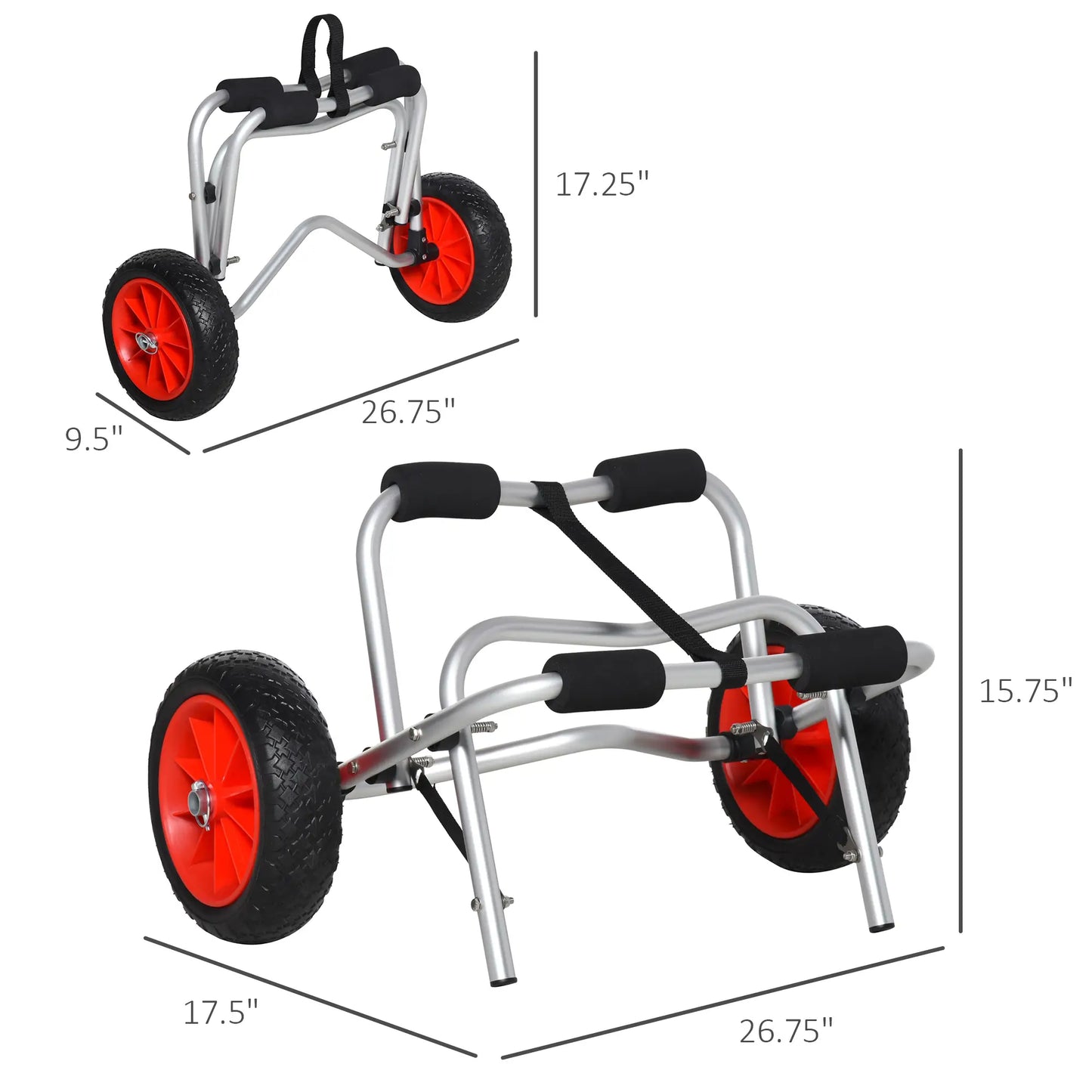 Foldable Kayak Cart, Aluminum Canoe Carrier, NO-Flat Wheel, Silver Kayak Carts at Gallery Canada
