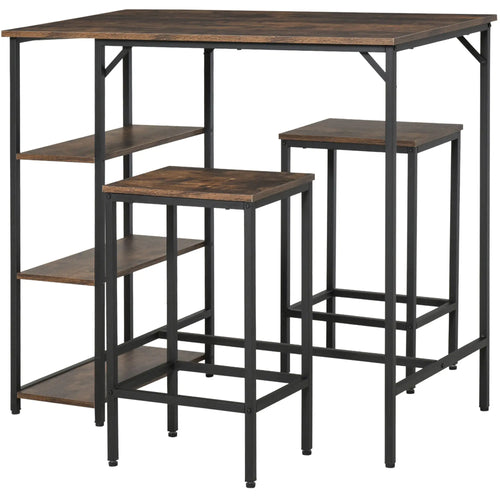 Industrial Dining Table Set for 2, Counter Height, Rustic Brown, Brown