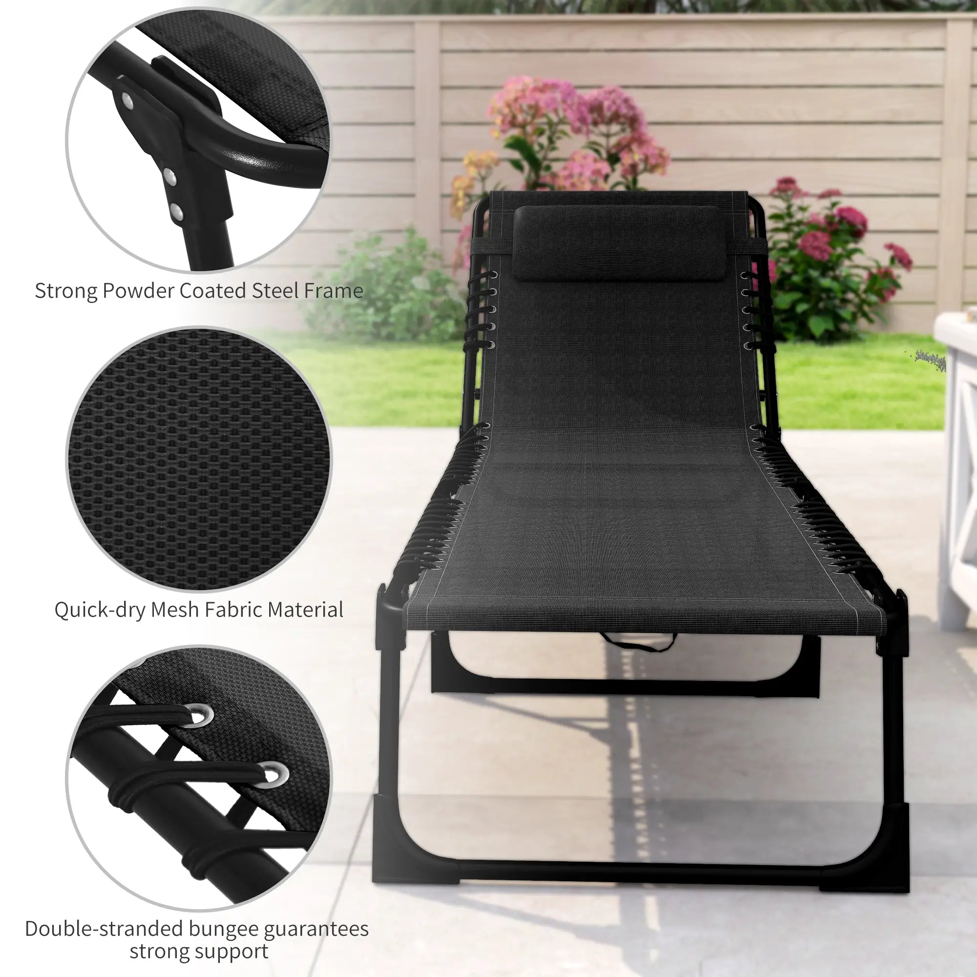 Outdoor Folding Lounge Chair, 4-Level Adjustable, Black Lounger Chairs at Gallery Canada