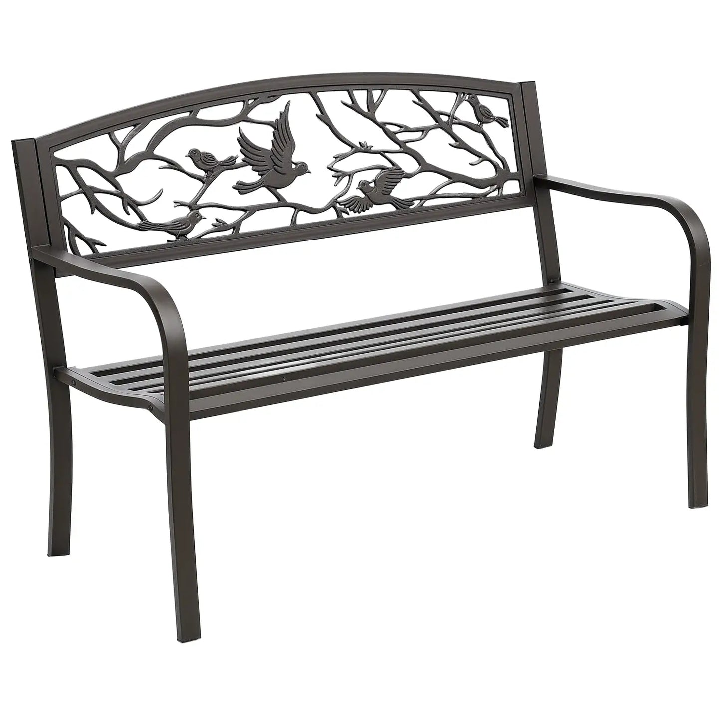 50 Garden Bench, Outdoor Loveseat, Vintage Bird Pattern, Cast Metal, Brown Outdoor Benches Brown at Gallery Canada