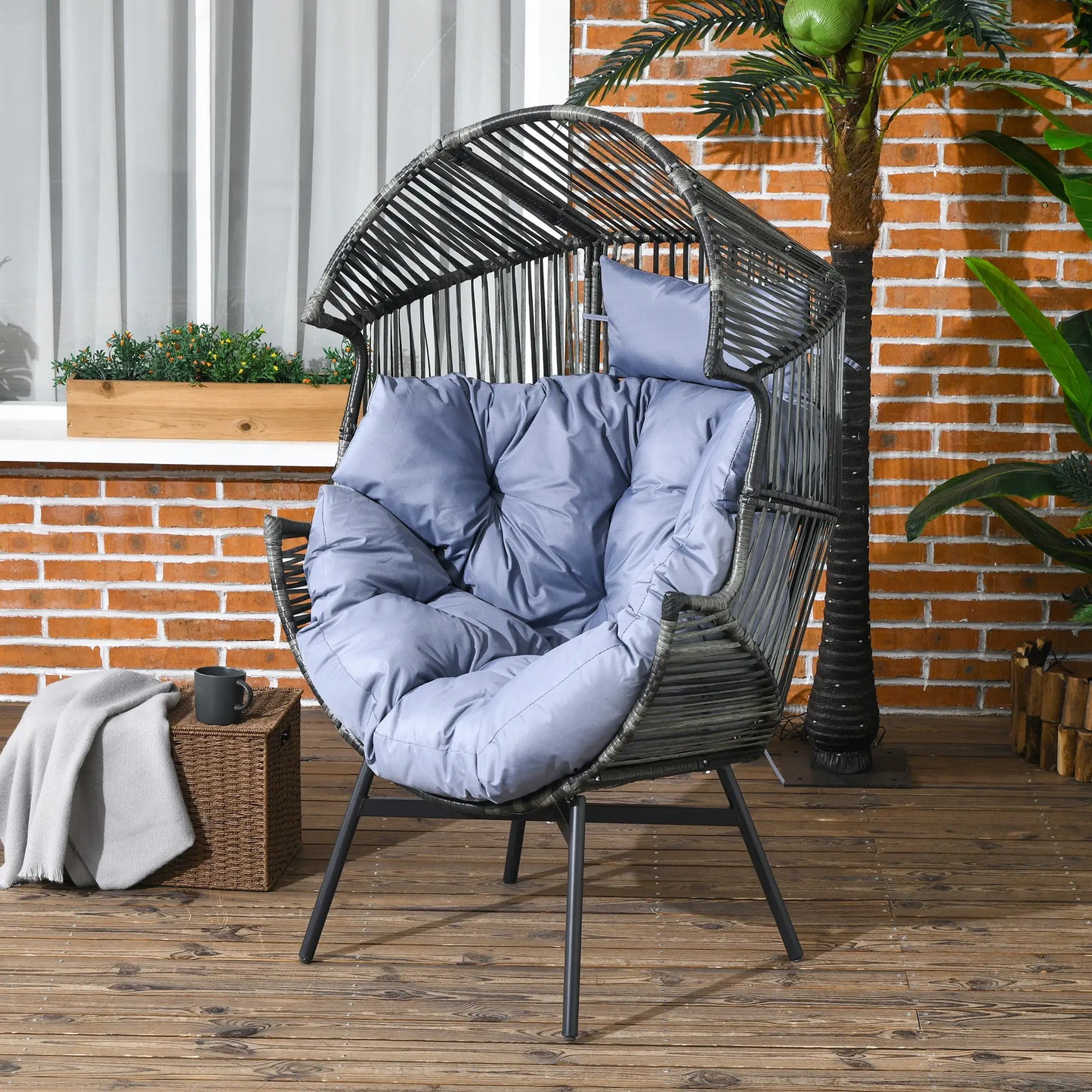 Oversized Wicker Egg Chair, 5.5" Cushions, Grey Patio Chairs at Gallery Canada