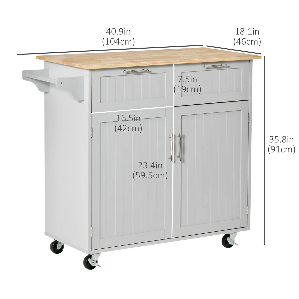 Rolling Kitchen Island, Cart with 2 Drawers, 2 Door Cabinets, 2-Doors, Grey Kitchen Islands & Kitchen Carts at Gallery Canada