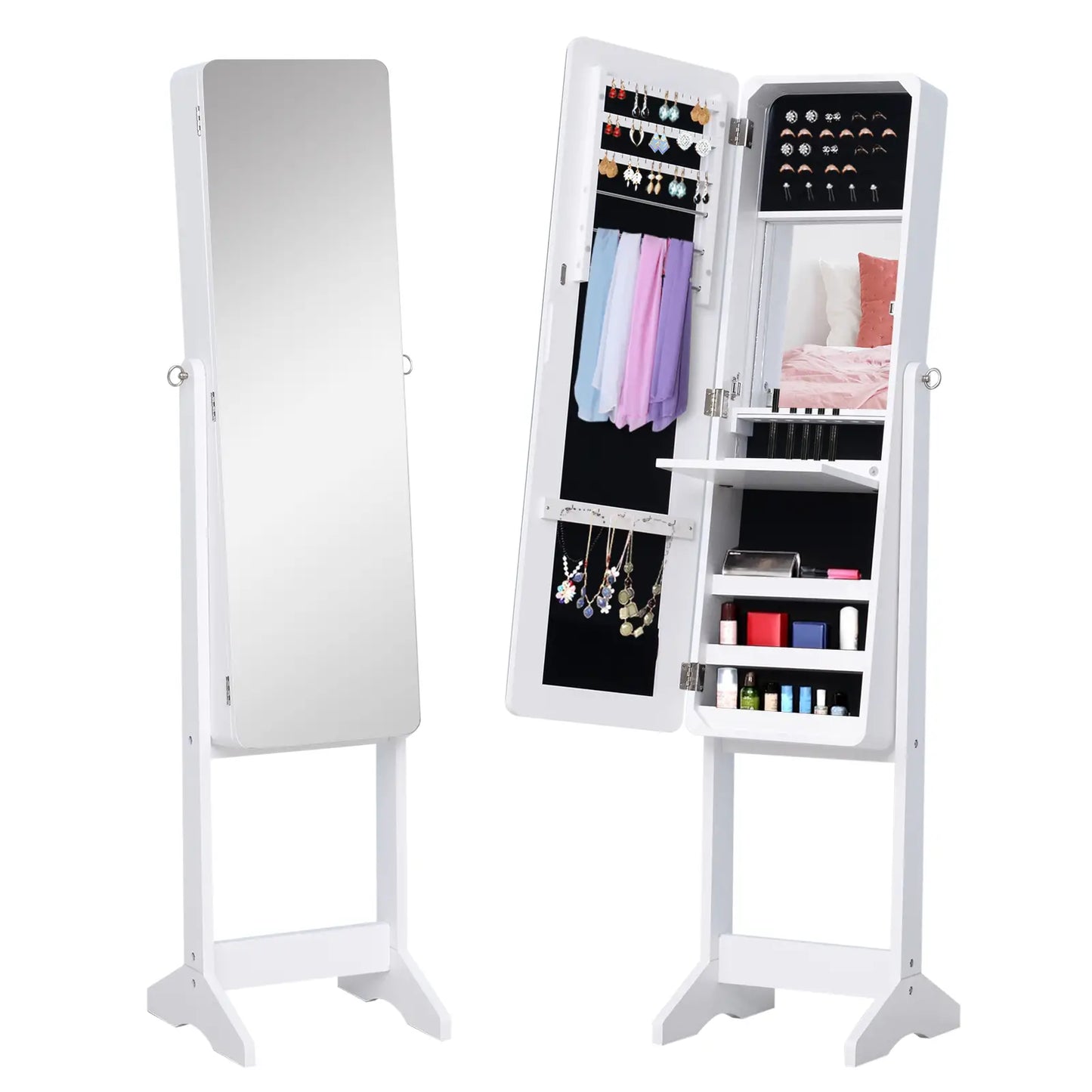 Freestanding Jewelry Cabinet Armoire, LED Lighted Organizer, Adjustable, White Jewelry Armoire & Jewellery Mirror Cabinets White at Gallery Canada
