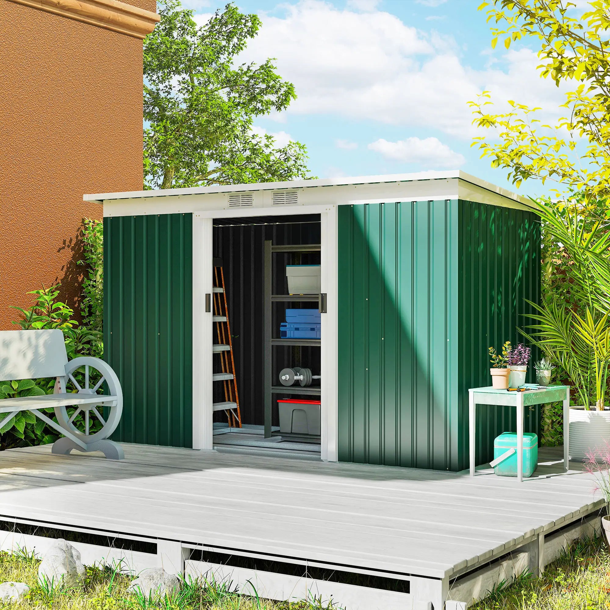 9' x 4' Metal Garden Shed, Ventilation, Doors, Dark Green Sheds at Gallery Canada