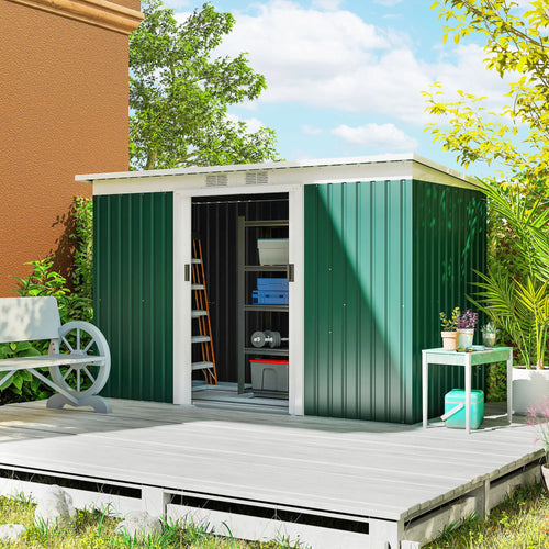 9' x 4' Metal Garden Shed, Ventilation, Doors, Dark Green