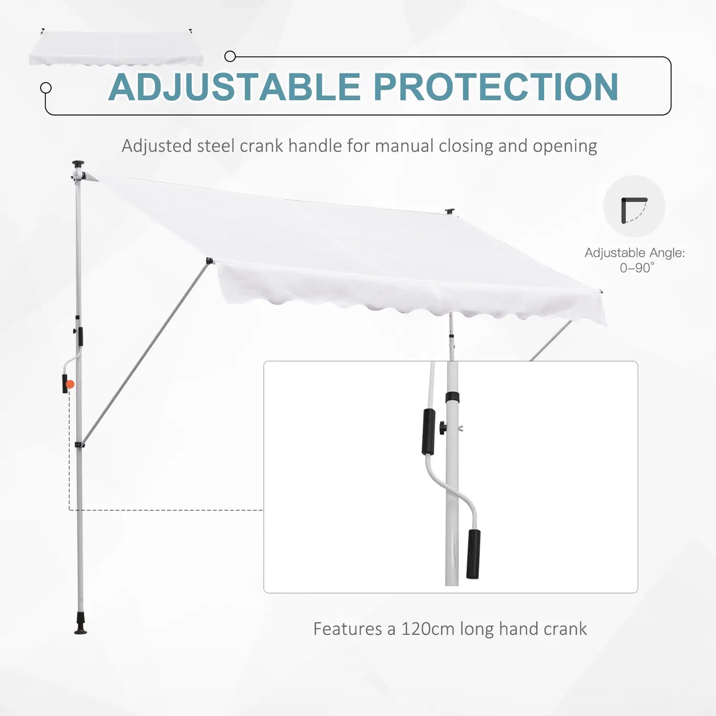 10x5ft Manual Retractable Awning, Patio Sun Shade, Water Resistant, White Window Awnings at Gallery Canada