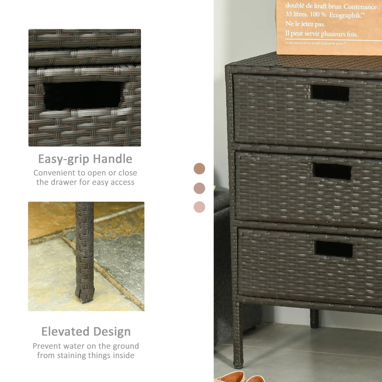 32" Rattan Patio Organizer, 3 Drawers, Outdoor Garden Storage Patio Storage Boxes at Gallery Canada