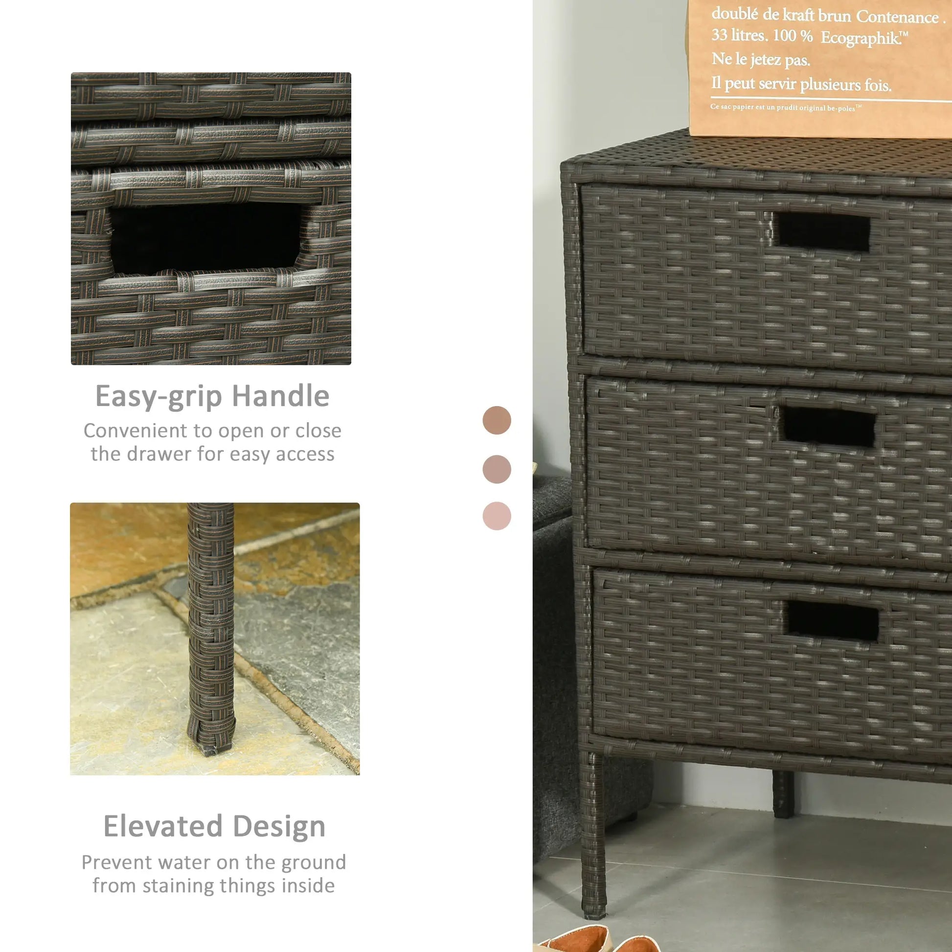 32" Rattan Patio Organizer, 3 Drawers, Outdoor Garden Storage Patio Storage Boxes at Gallery Canada