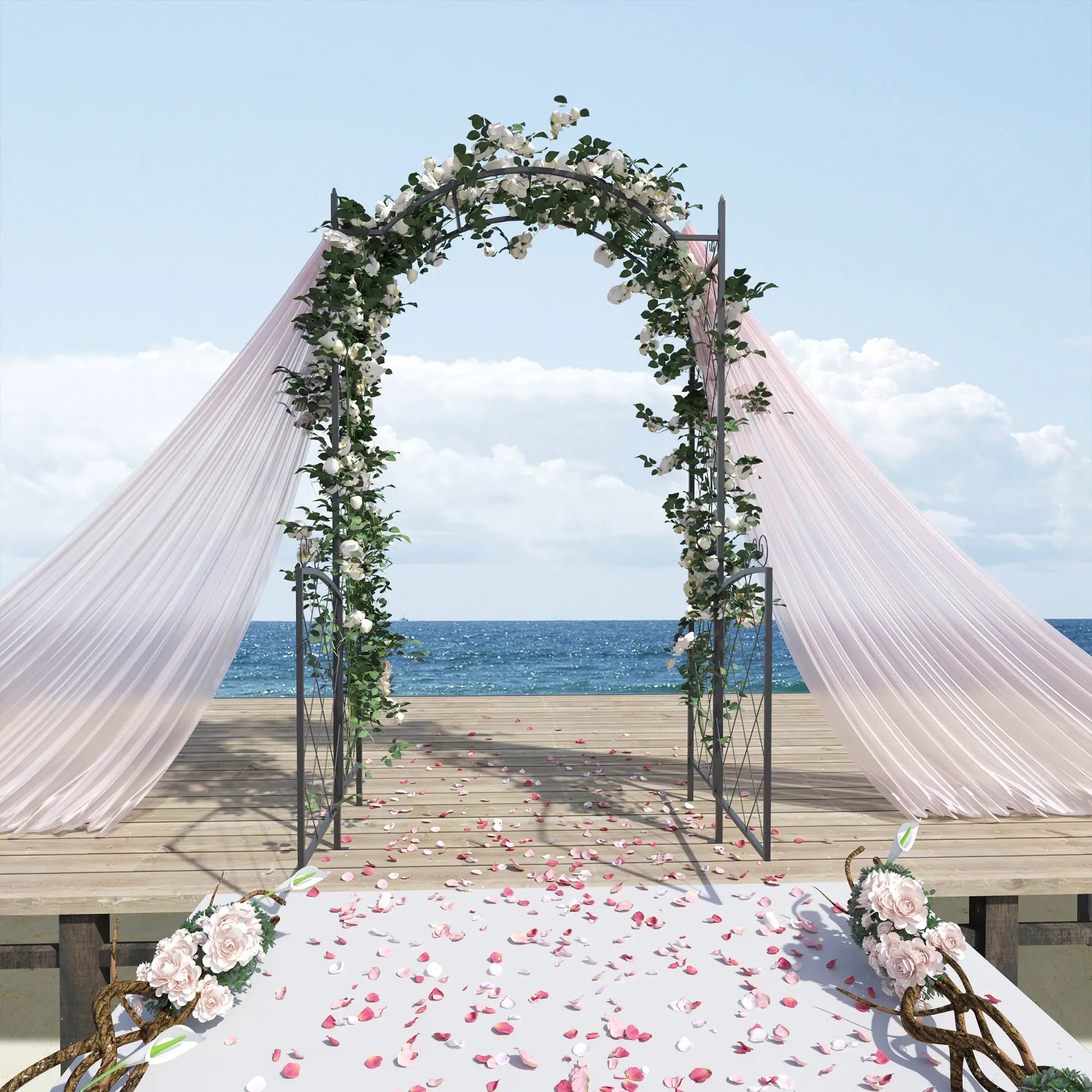 7FT Metal Garden Arch with Gate, Climbing Planter Frame, Black Garden Arches at Gallery Canada