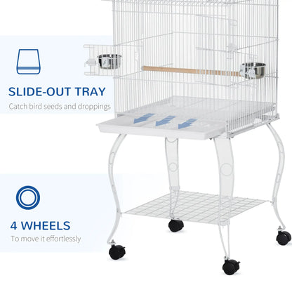 53.9'' Large Rolling Bird Cage with Stand, Shelf, Perch, White Bird Cages at Gallery Canada