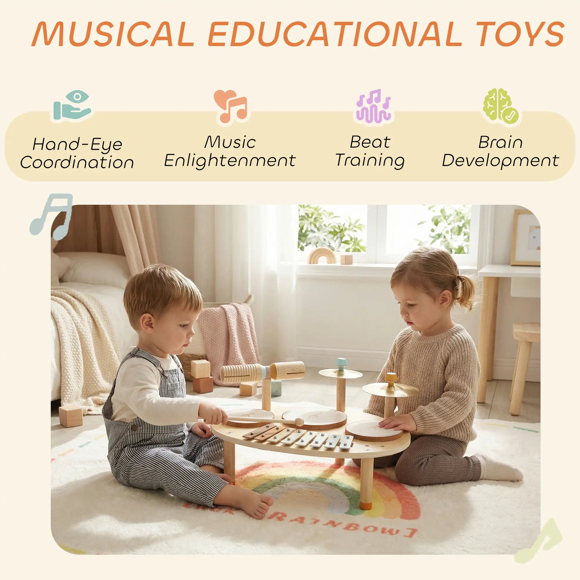 Toddler Drum Set, 4-In-1 Musical Instruments, Natural Wood Electronic Musical Pianos at Gallery Canada