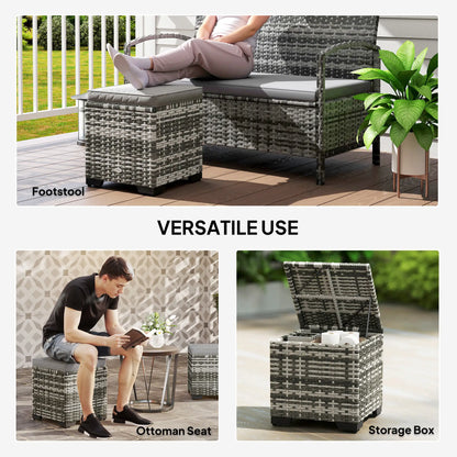 Set of 2 Wicker Ottoman, Outdoor Footstool with Storage &; Removable Cushions for Poolside, Patio, Deck, Grey Patio Furniture Sets at Gallery Canada