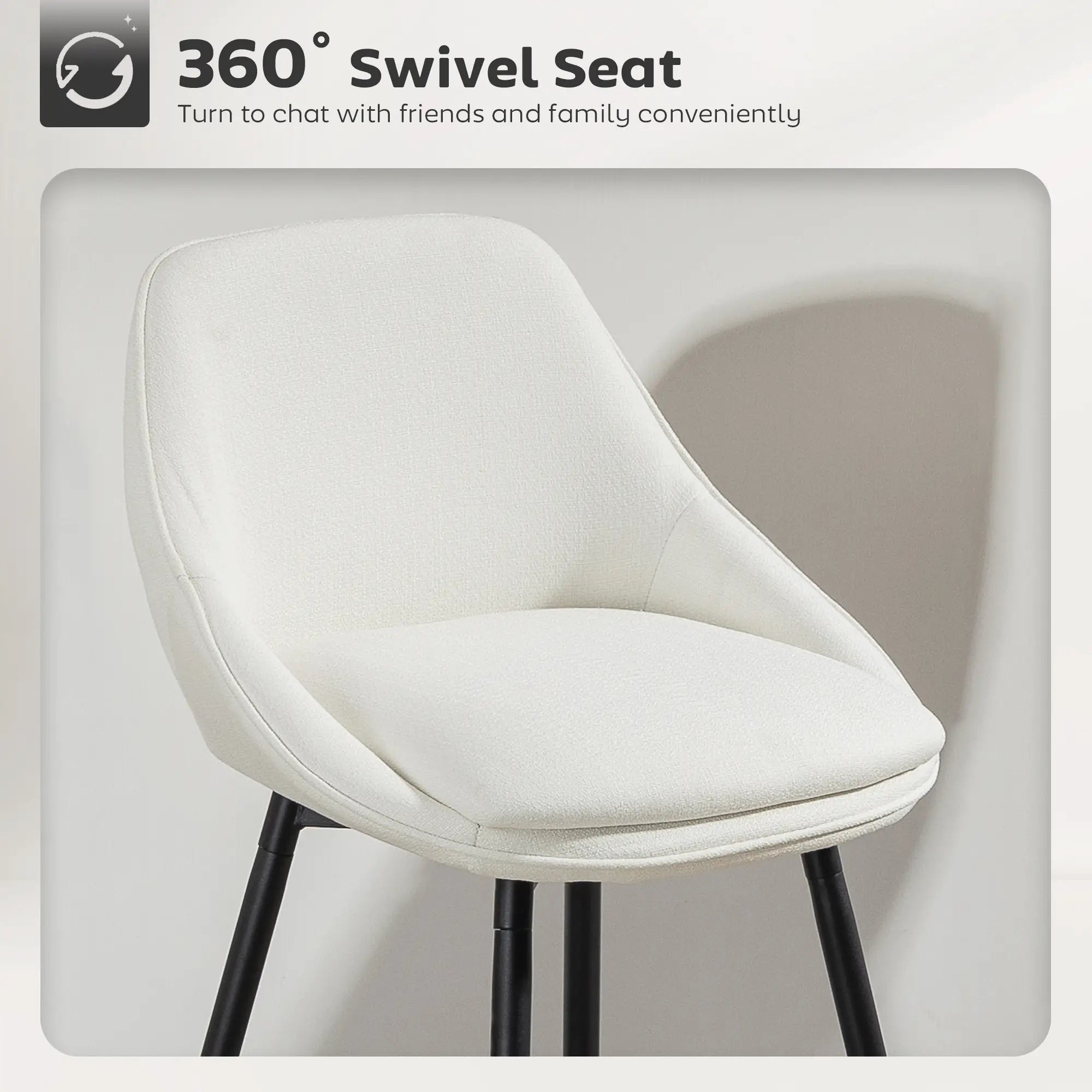 26 Inch Counter Height Barstools Set of 2, Upholstered Swivel, Cream White Bar Stools at Gallery Canada