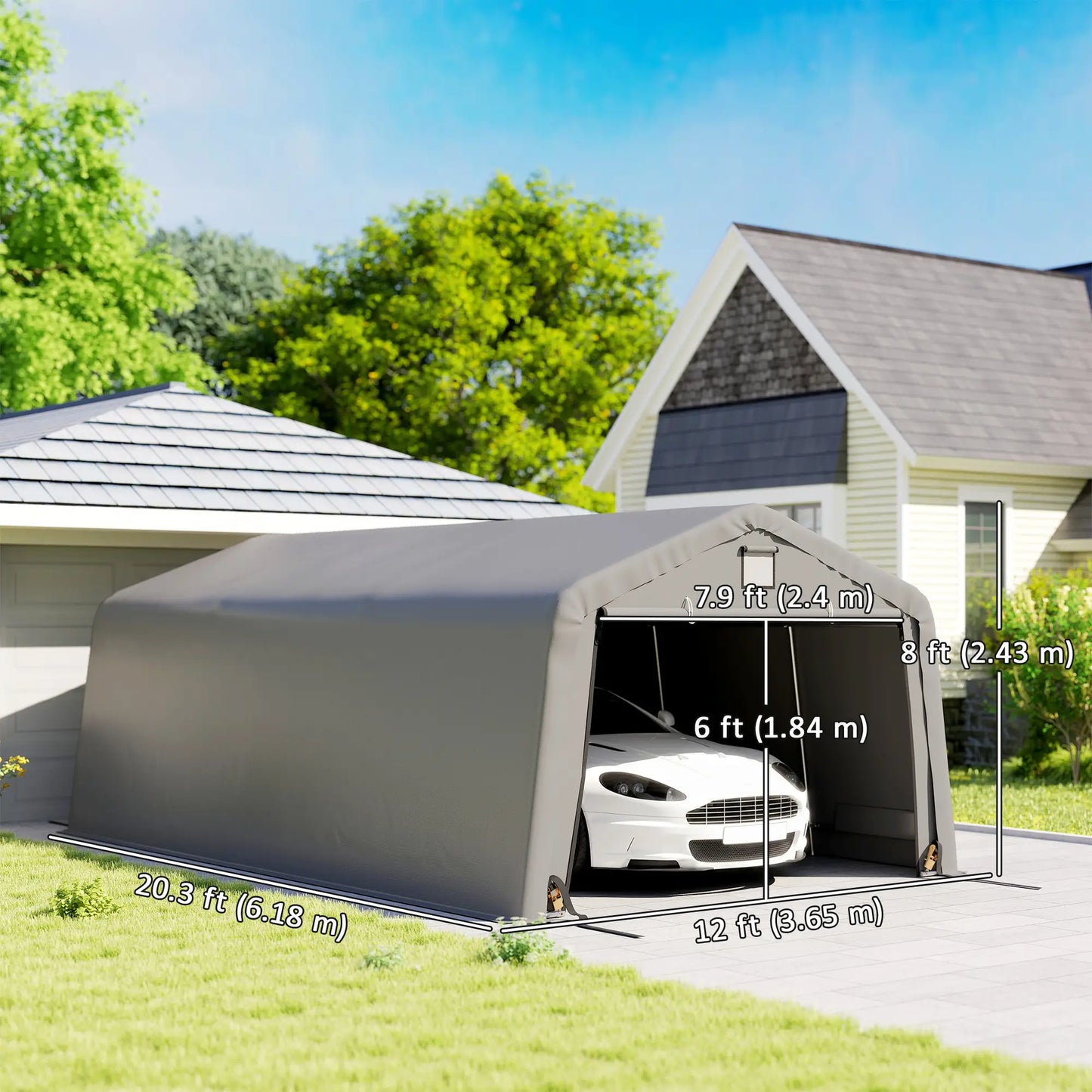 12' x 20' Portable Garage, Heavy Duty Carport Canopy, Light Grey Car Shelters at Gallery Canada