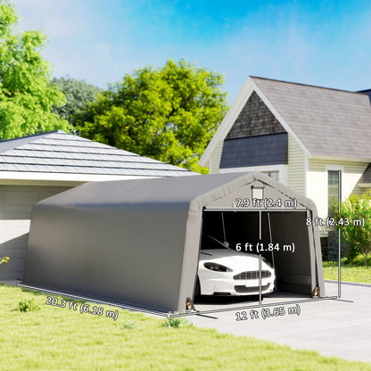12' x 20' Portable Garage, Heavy Duty Carport Canopy, Light Grey Car Shelters at Gallery Canada