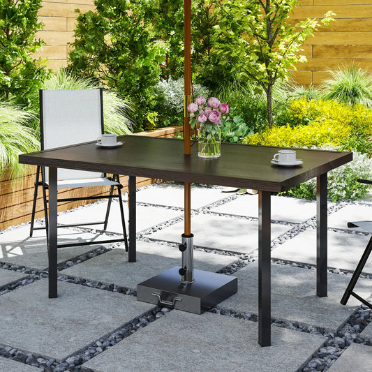 Outdoor Dining Table with 2.1" Umbrella Hole, Steel, Dark Brown Patio Dinning Tables Dark Brown Wood Effect, Black at Gallery Canada