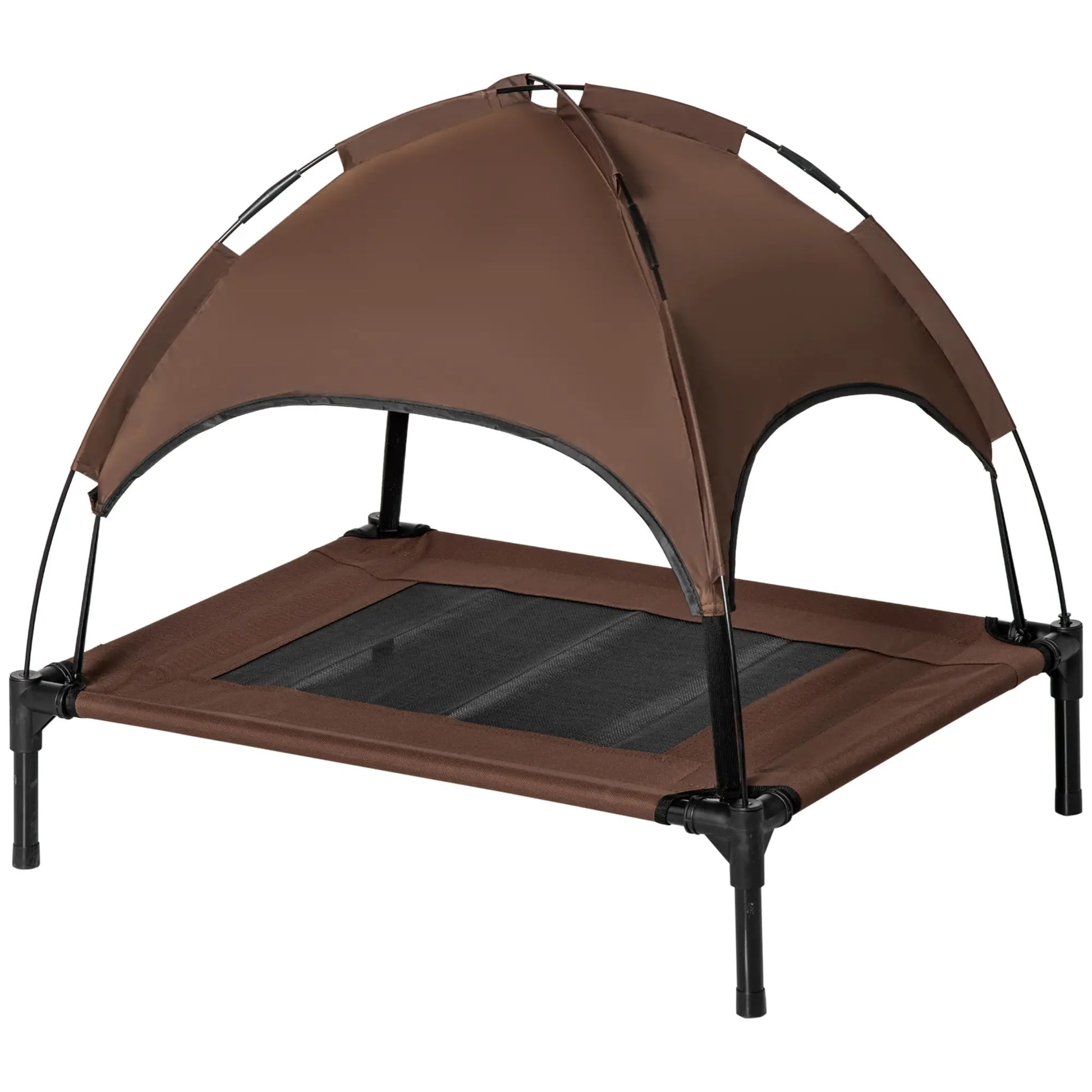 Elevated Dog Bed with Canopy, Portable Dog Cot, 30" x 24" x 29", Coffee Elevated Dog Beds at Gallery Canada