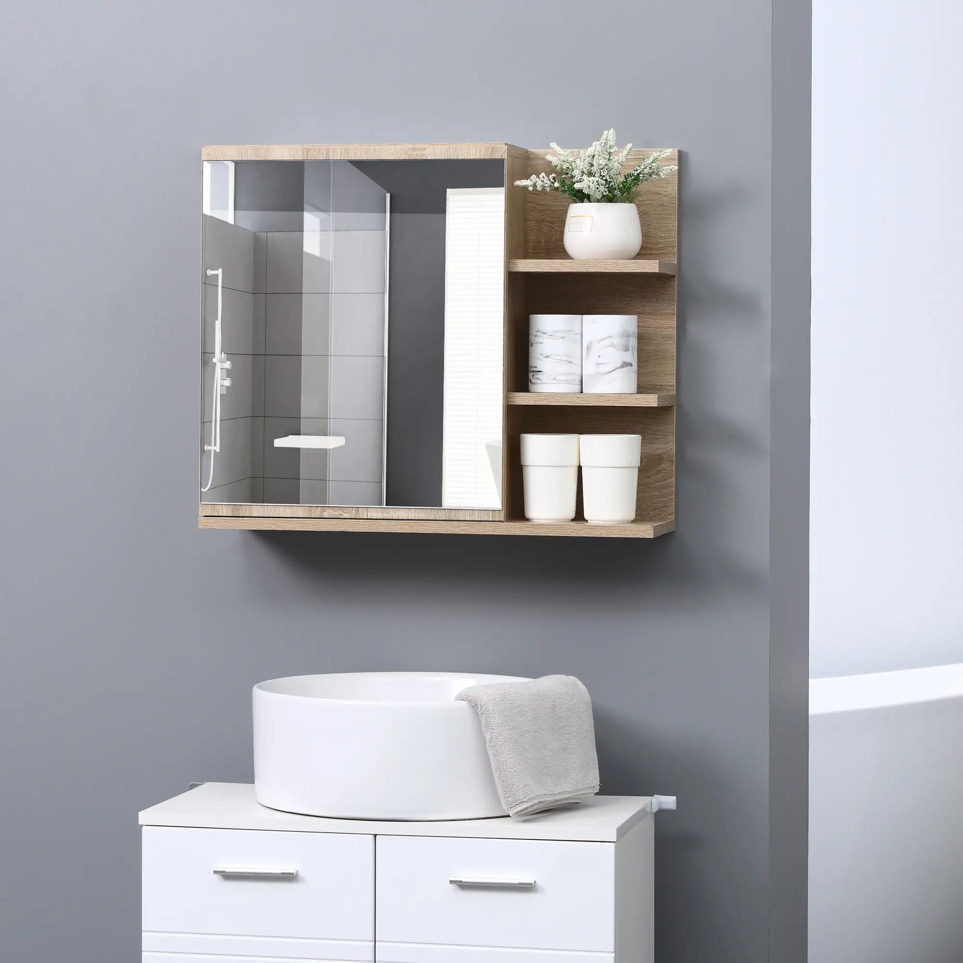Medicine Cabinet with Mirror, Wall Mounted, 3 Open Shelves, Natural Mirror Medicine Cabinets at Gallery Canada