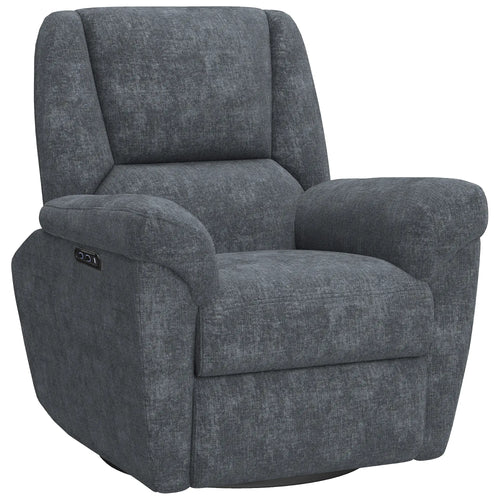 Power Recliner Chair, Fabric Upholstery, USB Ports, Swivel Rocking, Dark Grey